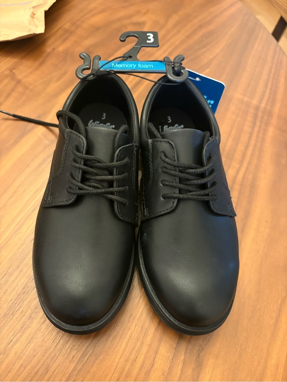 Kids Black Memory Foam Lace-Up Shoes